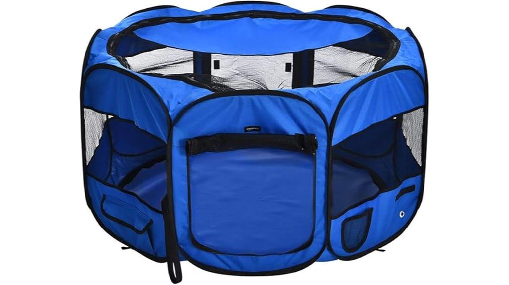 blue foldable dog pen