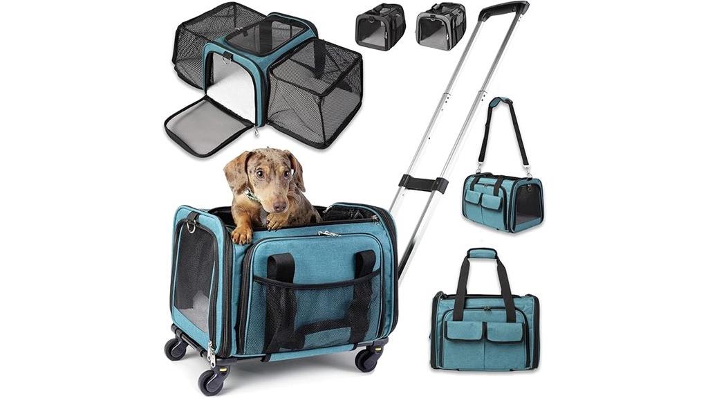 blue tsa approved wheeled pet carrier