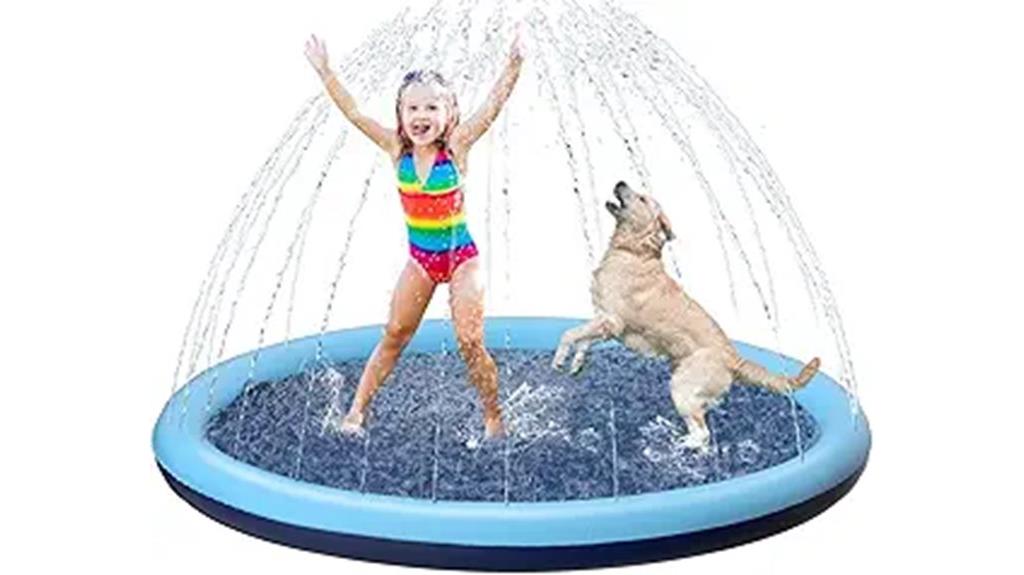 dog and toddler water play