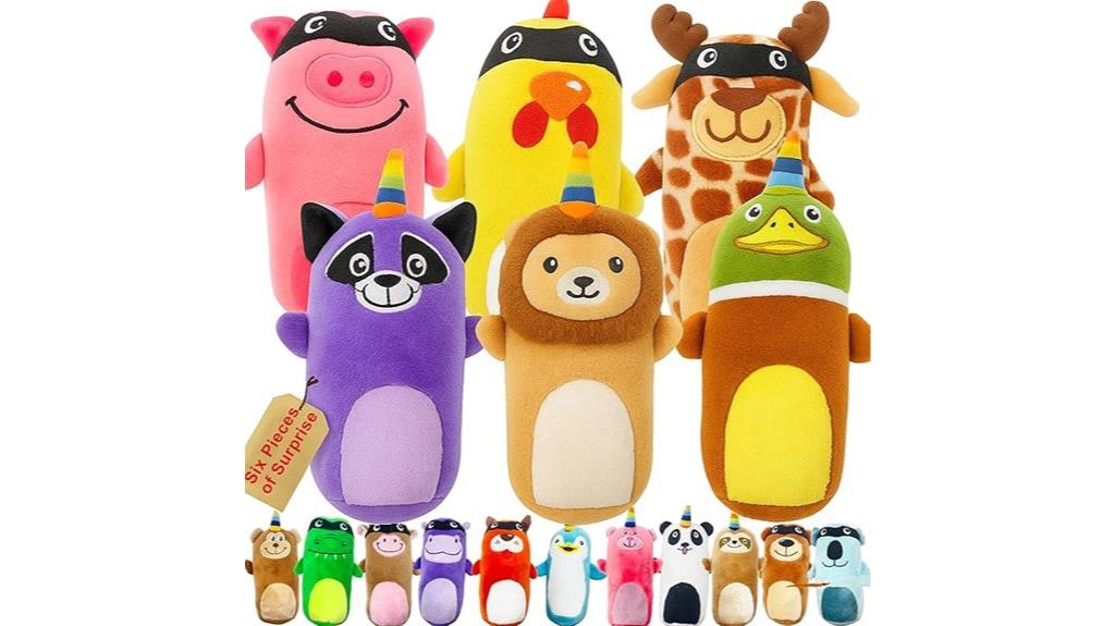 five plush animal toys