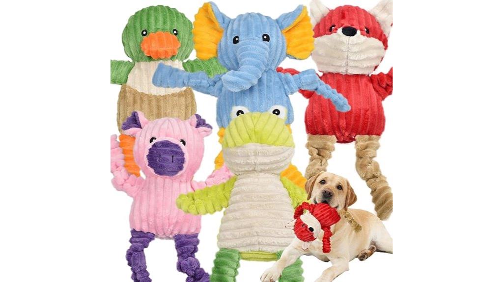 five plush dog toys