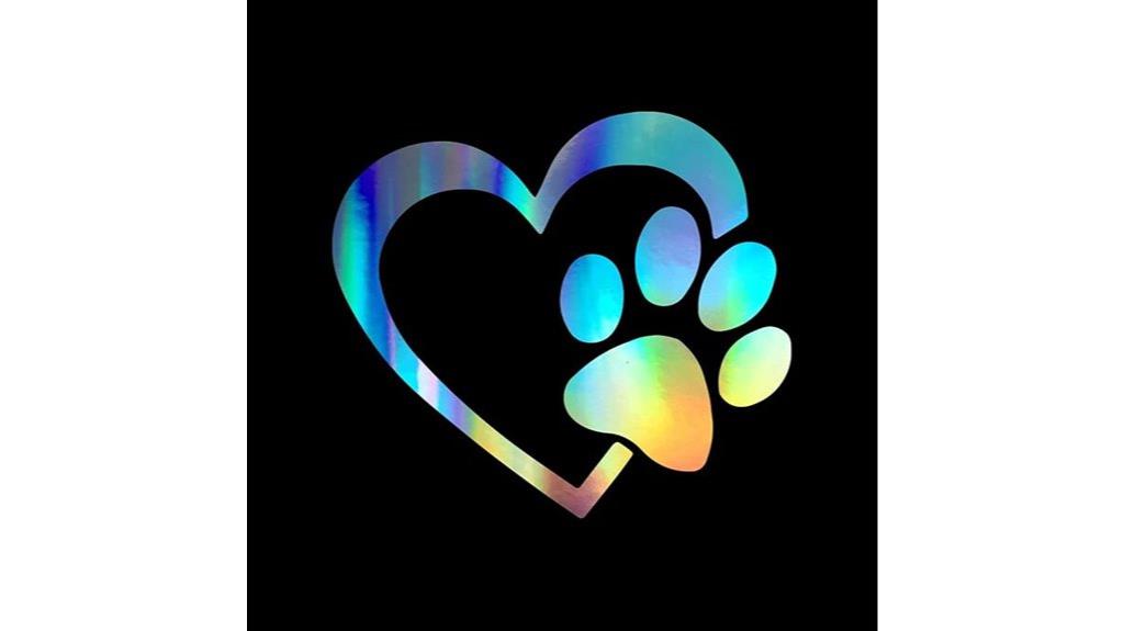 holographic heart paw sticker