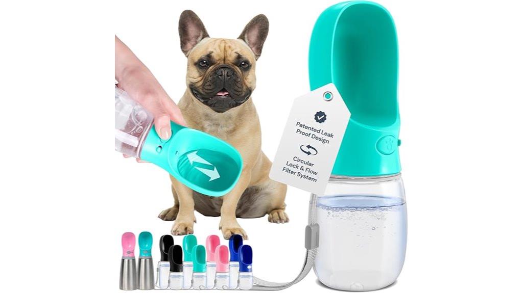 portable blue dog water bottle
