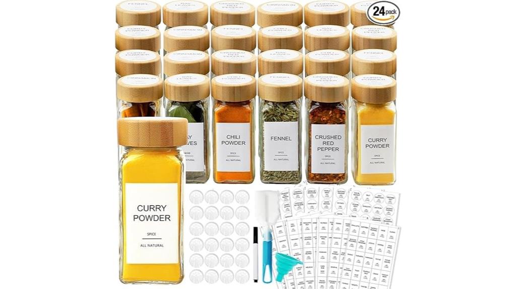set of 24 labeled spice jars