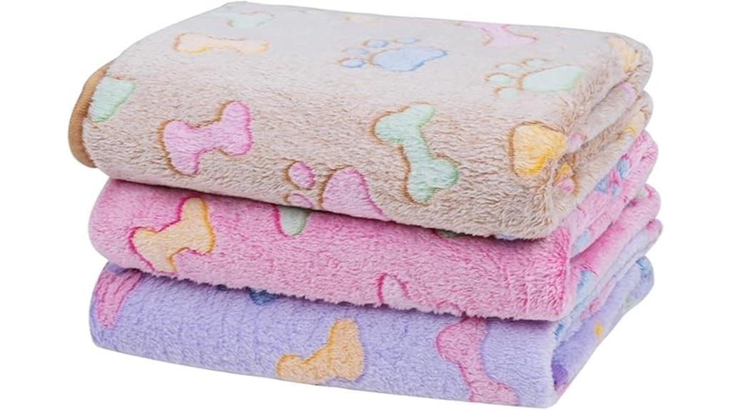 three soft fleece blankets